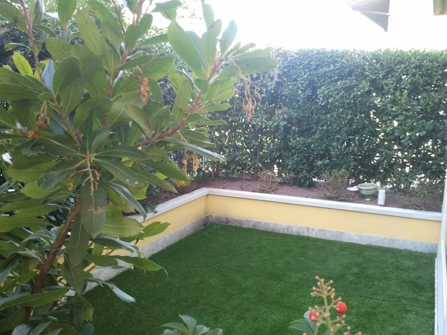 Giardino realizzato con prato, siepi e bordure